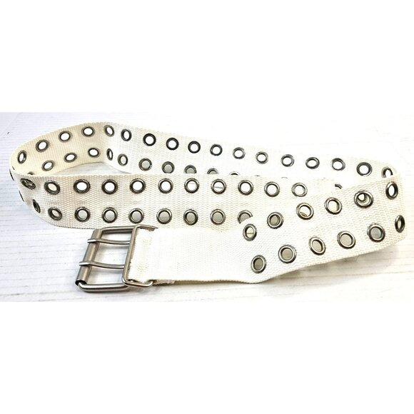 Vtg White Canvas Double Grommet Belt With Metal Buckle Size S Gorp Core Punk - Picture 1 of 7